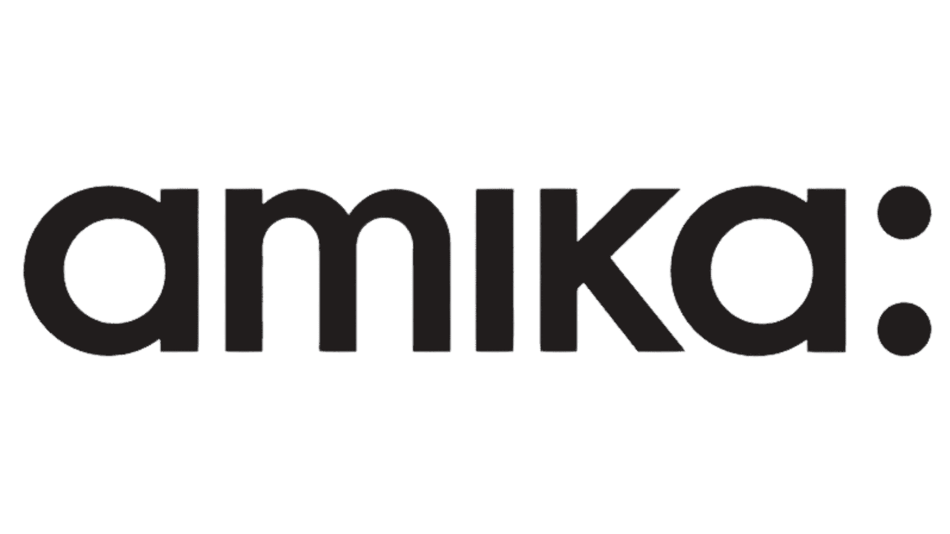 Logo with black text: "amika:" on a transparent background.