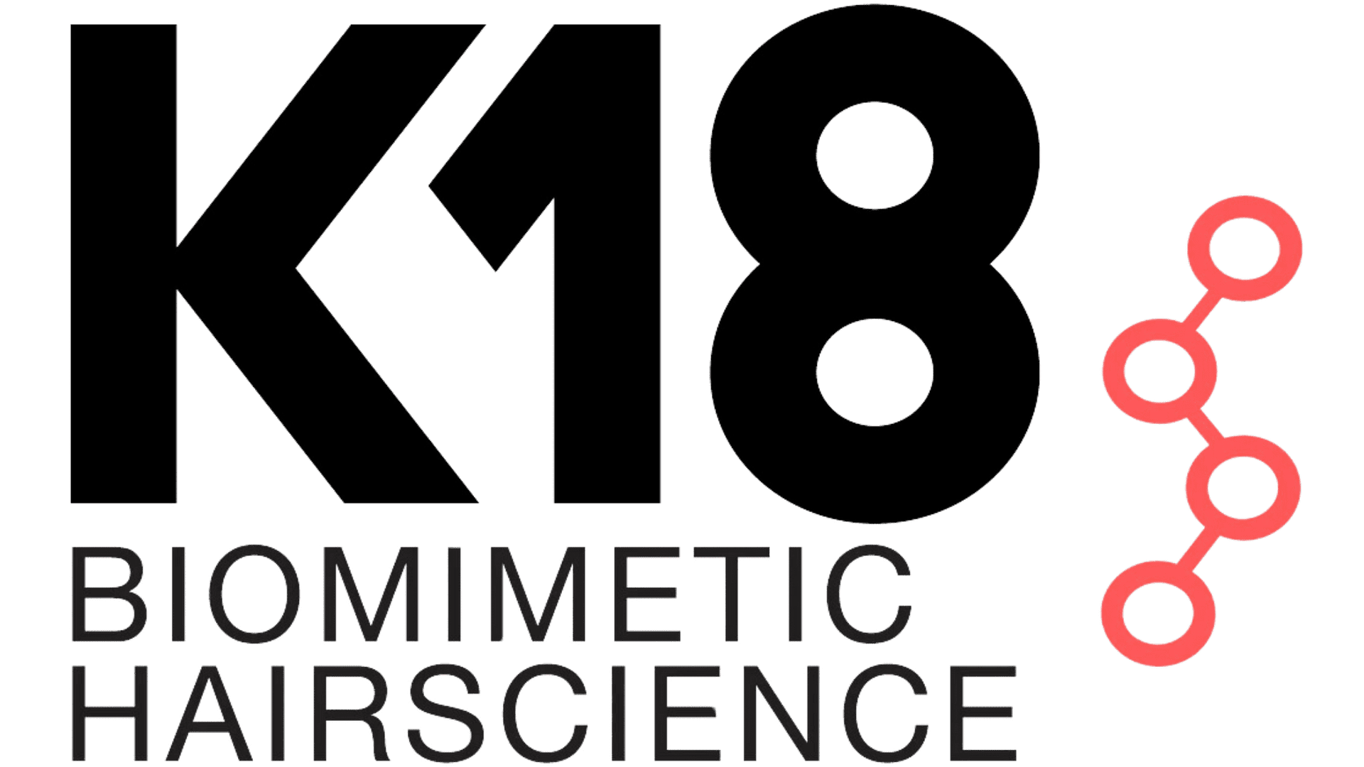 K18 Biomimetic Hairscience logo with molecular design on the side.