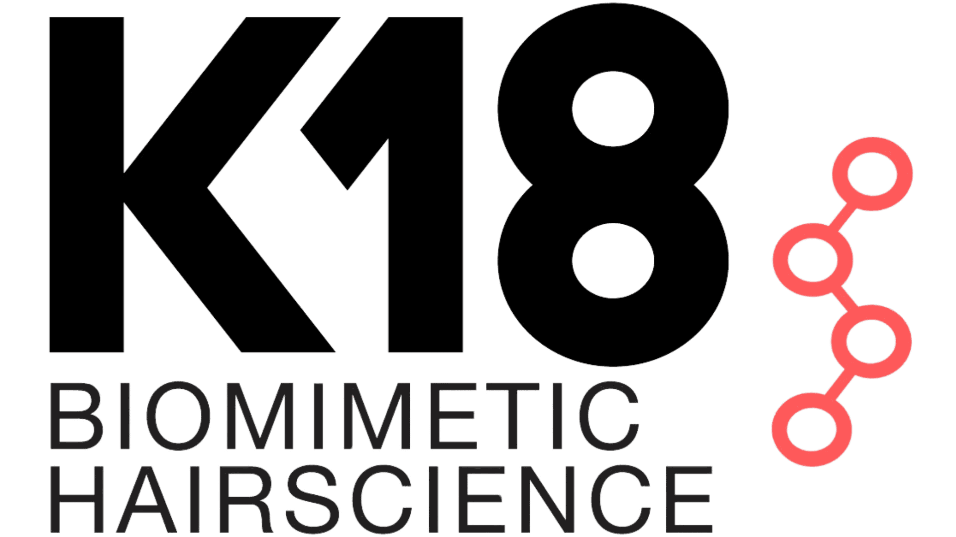 K18 Biomimetic Hairscience logo with molecular design on the side.
