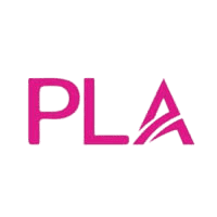 Pink PLA logo with stylized letter 'A' on clear background.