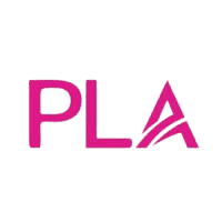 Pink PLA logo with stylized letter 'A' on clear background.