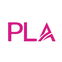 Pink PLA logo with stylized letter 'A' on clear background.
